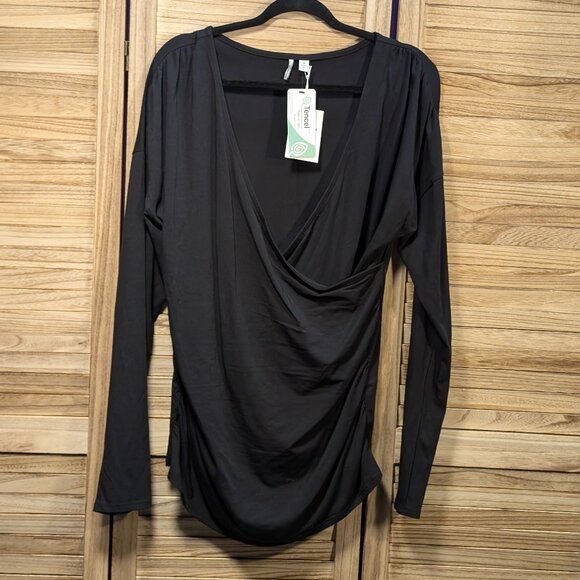 Nordstrom Tencel Black Draped Crossover Long Sleeve Top Size 2X NWT - Picture 1 of 9